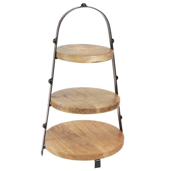 Etagere mit drei Ebenen aus Holz und Metall