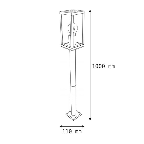 Technische Zeichnung einer Wegeleuchte mit einer Höhe von 1000 Millimeter und einer Breite von 110 Millimeter.