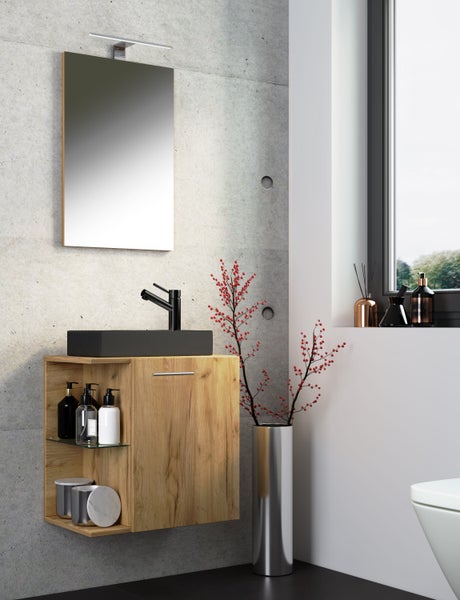 3-tlg Waschtisch Hausa Spiegel Toilette Schwarz