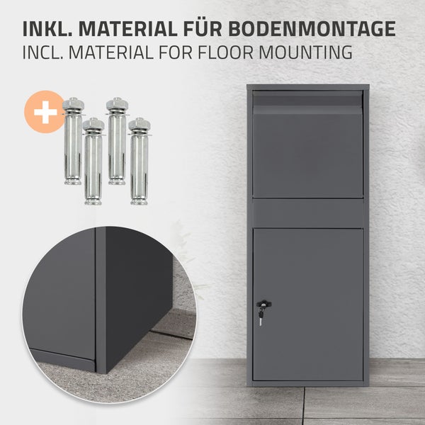 ML-Design Paketbriefkasten aus verzinktem Stahl in Anthrazit, 41x103x38 cm, freistehend, abschließbar, 2 Schlüssel, Standbriefkasten Paketbox Postkasten Paketkasten für Pakete, Warensendungen & Briefe