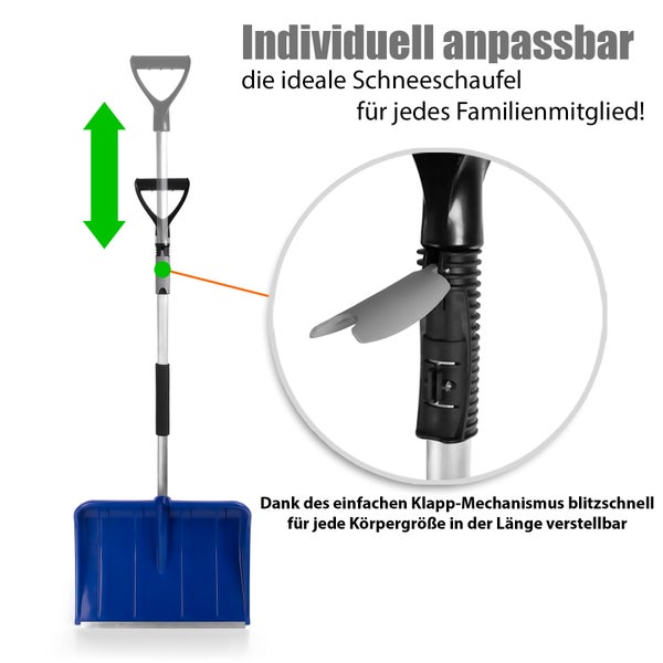 Verstellbare Schneeschaufel mit Klappmechanismus zur individuellen Anpassung