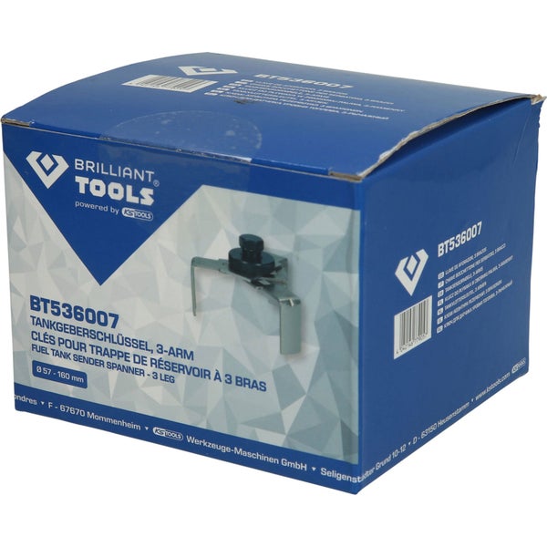 Verpackung eines Tankgeberschlüssels mit drei Armen der Marke Brilliant Tools