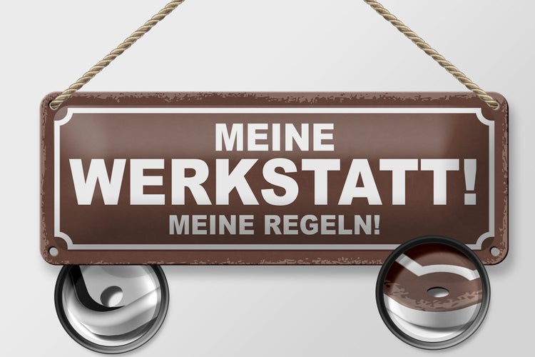 Blechschild Spruch 27x10cm meine Werkstatt meine Regeln Dekoration