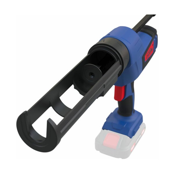 Akku-Kartuschenpistole in Blau und Schwarz mit rotem Abzug für Silikonkartuschen und Kleberkartuschen.