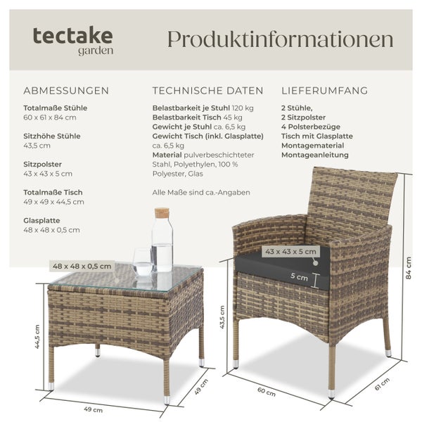 Rattanset tectake Luzern 2 Bezugssets für 2 Personen natur