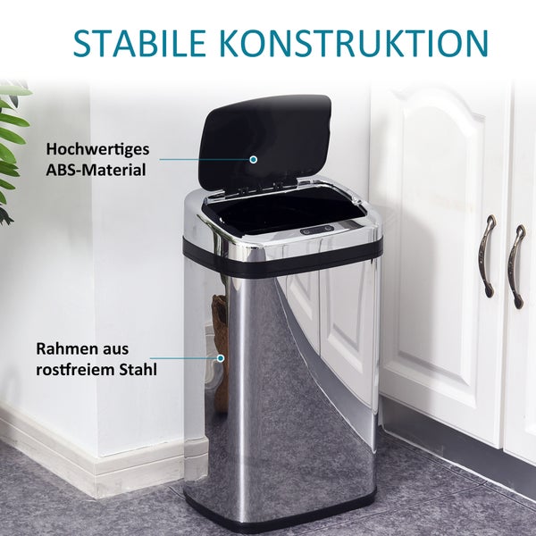 HOMCOM Edelstahl Automatik Sensor Mülleimer Abfalleimer IR Sensor mit/ohne Inneneimer rund viereckig (30L/viereckig)