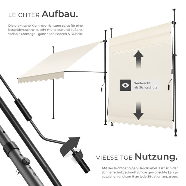 Klemmmarkise tectake  einfache Montage mit Handkurbel beige