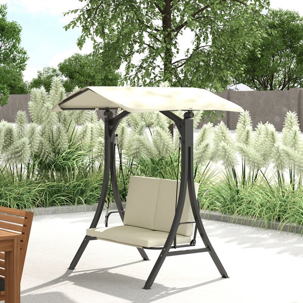Outsunny Hollywoodschaukel mit verstellbarem Sonnendach Sitzauflage, Schutzhülle 2-Sitzer Gartenschaukel belastbar bis 220kg, UV 30+ Schaukelbank für Garten, Terrasse, 150x120x182cm, Cremeweiß