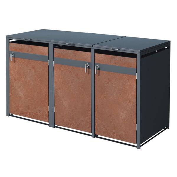 ML-Design Mülltonnenbox 3er 3 Tonnen 240L 200x80x116,3cm Anthrazit-Rostoptik, Stahl/Cortenstahl, Abschließbare Mülltonnenverkleidung Klappdeckel/3 Türen, Müllbox Mülltonnecontainer Mülltonnenabdeckung