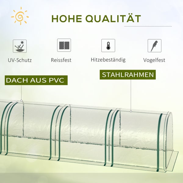 Outsunny Foliengewächshaus, Gewächshaus mit Tür, 295 x 100 x 80 cm, Stahl, PVC, Transparent