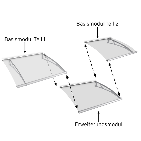 Vordach erweiterbar Vordachsystem Edelstahl Acrylglas Überdachung Türdach -  Basismodul. klar