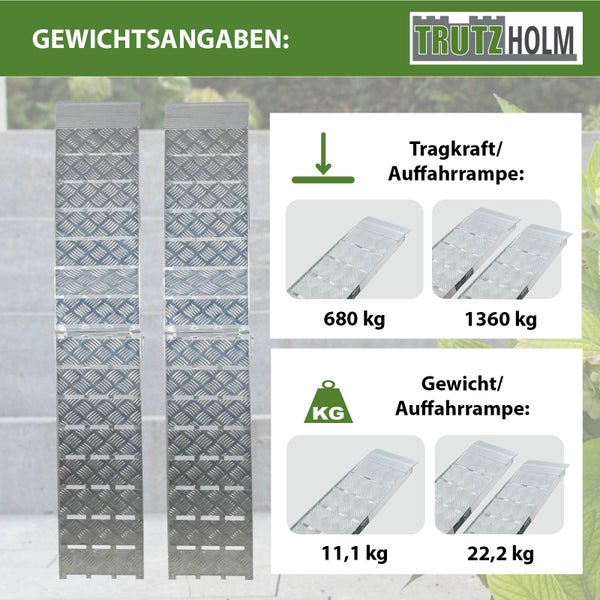 TRUTZHOLM 2 x Auffahrrampe klappbar 226 cm Traglast 1360 kg Alu grau Motorradrampen Verladerampen