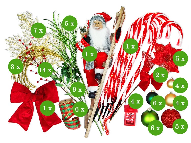 Dekorierter künstlicher Weihnachtsbaum mit 87 Ornamenten SANTA CLAUS II 180 cm Baum mit Ständer und Weihnachtsschmuck