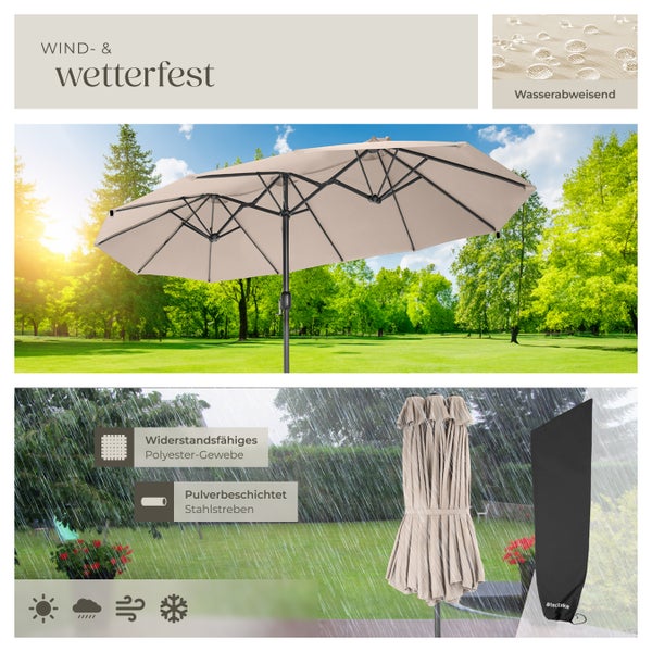 Sonnenschirm tectake Silia UV-Schutz 50+, inklusive Windsicherung und Schutzhülle 460 x 270 cm beige