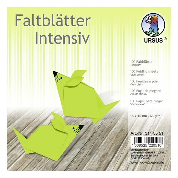 URSUS Falten Faltblätter Uni intensiv, Plakatkarton, 65 g/m², 15 x 15 cm, hellgrün