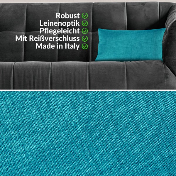 Kissenhülle Leinenoptik 30x50cm mit Füllung Türkis