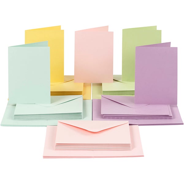 Creativ Company - Karten & Kuverts, Kartengröße 10,5x15 cm, Umschlaggröße 11,5x16,5 cm, 110+220 g, Pastellfarben, 25 Sets