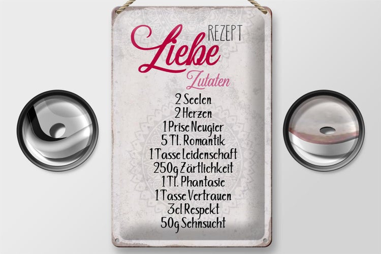 Blechschild Spruch 20x30cm Rezept Liebe Zutaten Schild