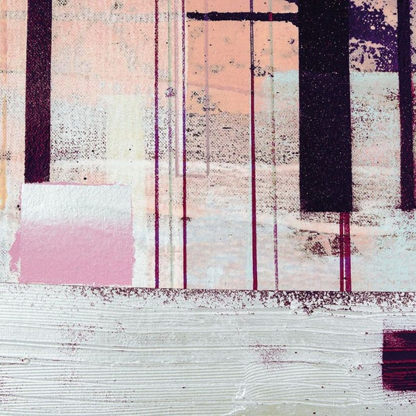 Nahaufnahme eines abstrakten Gemäldes mit vertikalen und horizontalen Formen