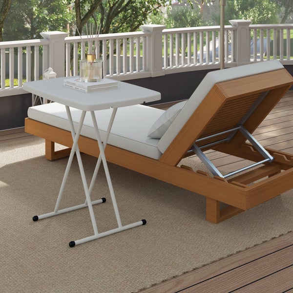 Outsunny Beistelltisch Garten höhenverstellbar Gartentisch, klappbar Balkontisch aus Kunststoff, rechteckig Kaffeetisch 50kg belastbar, 76x50x74H cm Sofatisch für Outdoor Indoor Balkon Terrasse Weiß