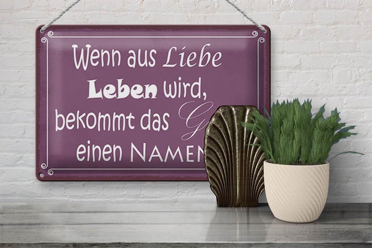 Blechschild Spruch 30x20cm Glück wenn aus Liebe Leben wird