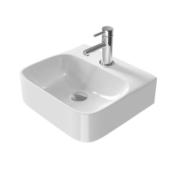 EMKE Aufsatzwaschbecken 435 x 395 x 130 mm, Kleines Waschbecken Handwaschbecken für Badezimmer mit Hahnloch, Weiß
