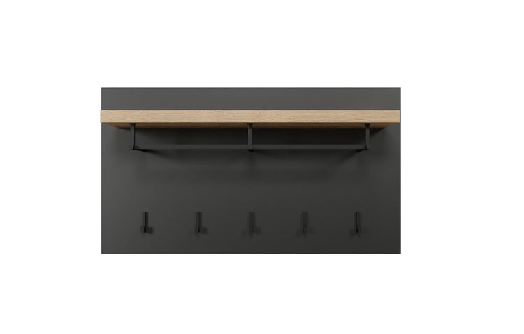 Synnax Wandgarderobe 1 Ablage, Kleiderstange, 5 Kleiderhaken grau,Eiche dekor. 90 X 27 X 50 cm