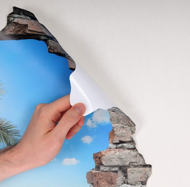 3D Wanddurchbruch selbstklebender Sticker Palme am Strand WS0944_60x50 cm