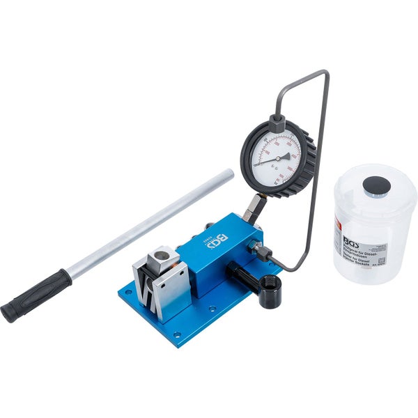 BGS Technic Einspritzdüsen-Prüfgerät mit Manometer, Handpumpe und Behälter