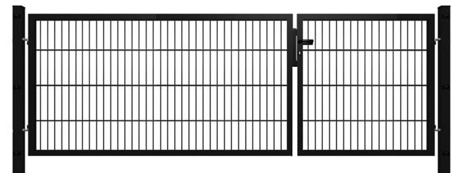 GEWA Eingangstor Classic zweiflügelig 3m breit 1,2m hoch Doppelstabmattentor in RAL7016 anthrazit inkl. Pfosten und Zubehör mit 60x60mm Pfosten