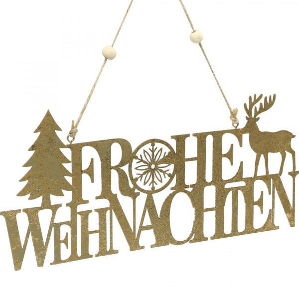 Dekoratives Schild Frohe Weihnachten mit Tannenbaum und Rentier