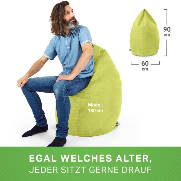 Green Bean Sitzsack mit Rückenlehne 60x60x90cm - Indoor Sitzkissen 220L Füllung Kuschelig Waschbar - Bean Bag Bodenkissen Lounge Chair Sitzhocker - Grün