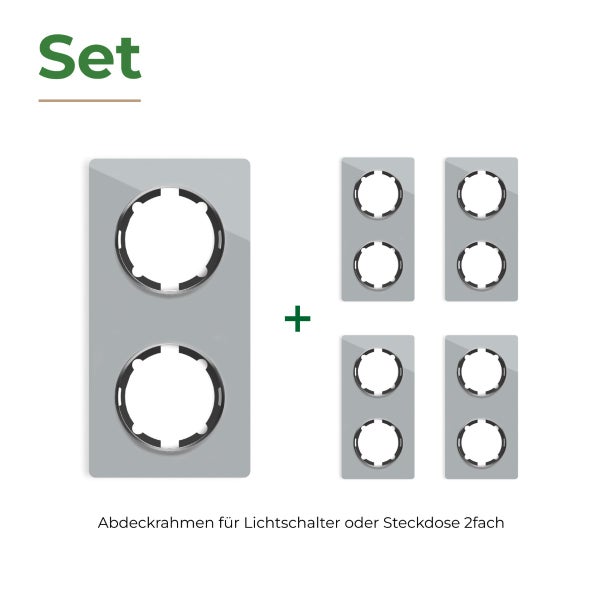 Set aus zweifachen Abdeckrahmen für Lichtschalter oder Steckdosen für eine einfache Installation von Schalterprogrammen