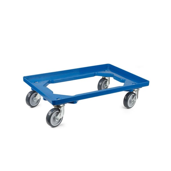 PROREGAL Transportroller für Euroboxen 60 x 40 cm mit Gummiräder Blau Offenes Deck 2 Lenkrollen und 2 Bockrollen Traglast 300 kg