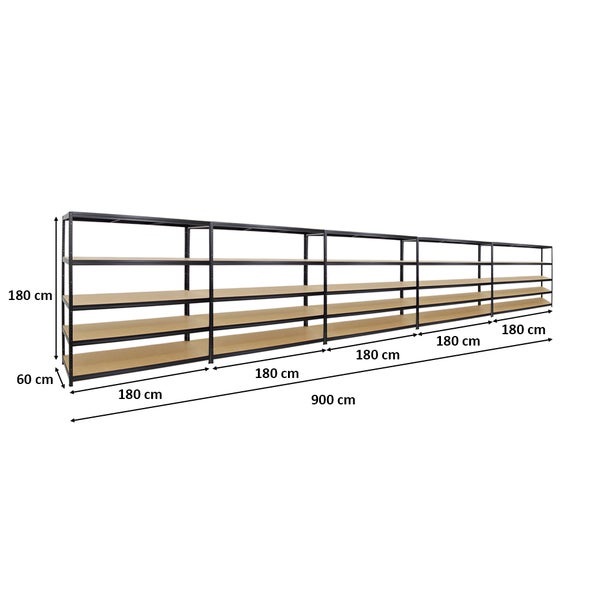 PROREGAL Mega Deal 5x Schwerlastregal Giant Elephant HxBxT 180 x 180 x 60 cm Fachlast 200 kg Schwarz