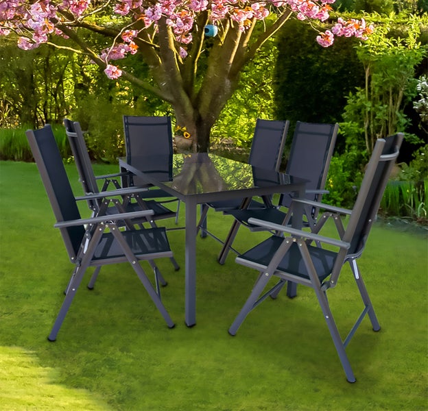7 tlg. Alu Gartenset Sitzgruppe Tisch Stühle 140SW