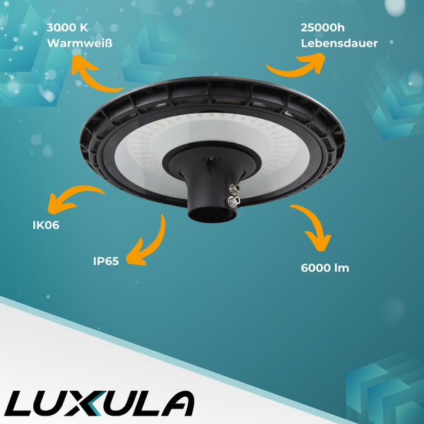 LUXULA Runde LED Straßenlampe 60W Straßenleuchte mit 6000lm IP65 Schutz Mastleuchte 3000K Warmweiß