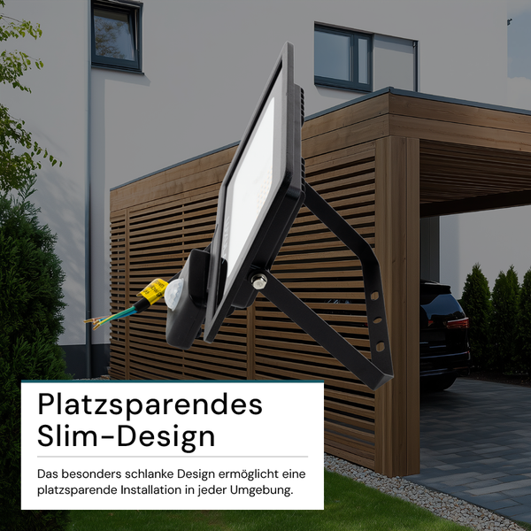 LUXULA LED Außenstrahler mit Bewegungsmelder 30W Strahler 4000K Neutralweiß 3000lm Fluter Schwarz IP65