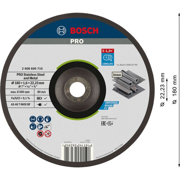 Bosch Pro Trennscheibe für Edelstahl und Metall, Durchmesser 180 mm