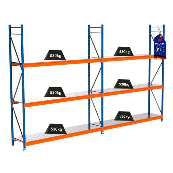 Regal mit Traglastangabe 530 Kilogramm und Herkunftssiegel Europäische Union
