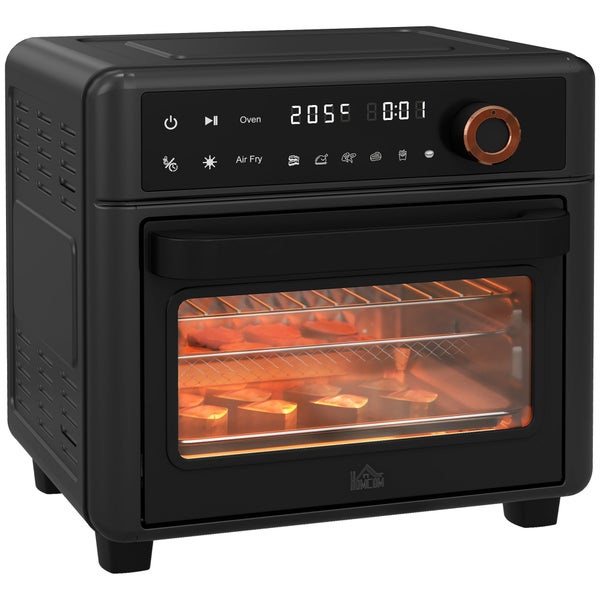 HOMCOM Minibackofen mit Umluft, 13L, mit Backblech, 40 °C-220 °C, mit 12 Programmen, 12h Timer, 1500W, 33,5L x 32B x 32,5H cm, Edelstahl, Schwarz