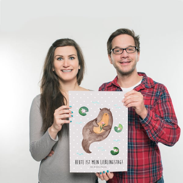 Mr. & Mrs. Panda DIN A3 Poster Otter Seerose - Grau Pastell