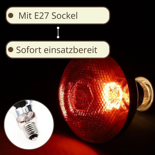 Infrarotlampe mit E27-Sockel, sofort einsatzbereit