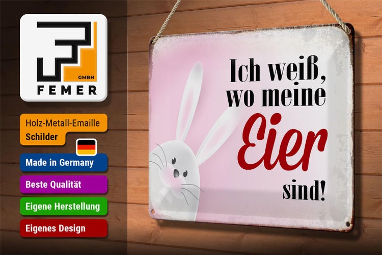 Blechschild Spruch 30x20cm Osterhase weiß wo Eier sind