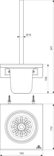 Technische Zeichnung eines Toilettenbürstenhalters mit Maßangaben