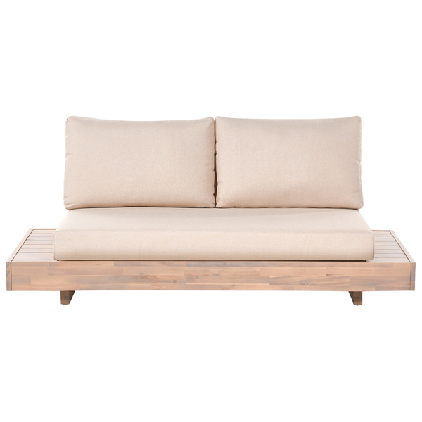 Gartensofa aus Holz mit zwei Sitzkissen und zwei Rückenlehnenpolstern für den Außenbereich