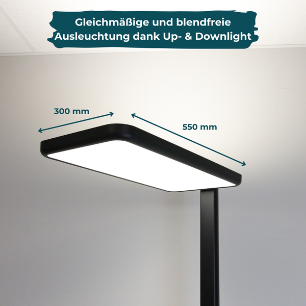 LUXULA LED Stehlampe Up/Down Bürolampe Schwarz 100W 7000LM 4000K Neutralweiß UGR16 CRI98 Dimmbar