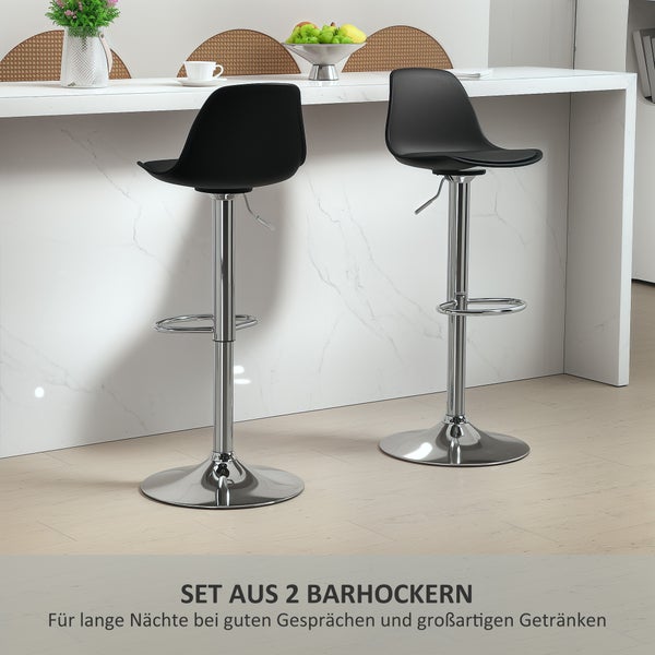 HOMCOM Barhocker 2er Set, Gepolstert Barstuhl mit Stahlgestell, Lehne, Höhenverstellbar Küchenstühle mit Fußstütze 360° Drehbar Tresenhocker für Küche, Wohnzimmer, Esszimmer, Kunstleder Schwarz