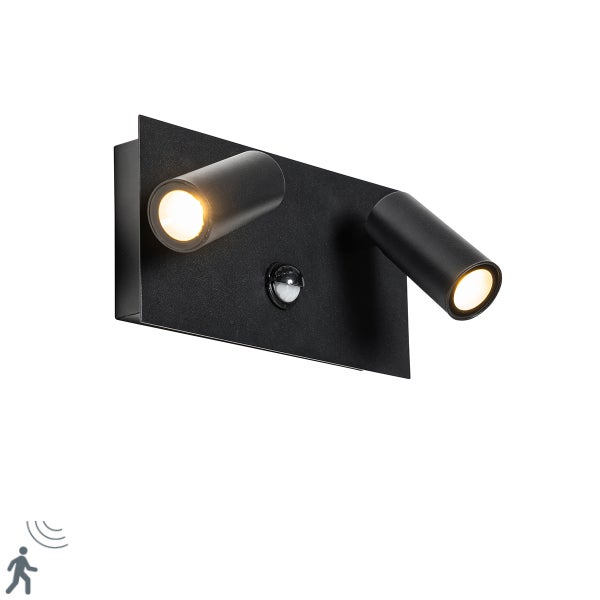 Außenwandleuchte schwarz inkl. LED 2-Licht Bewegungsmelder - Simon