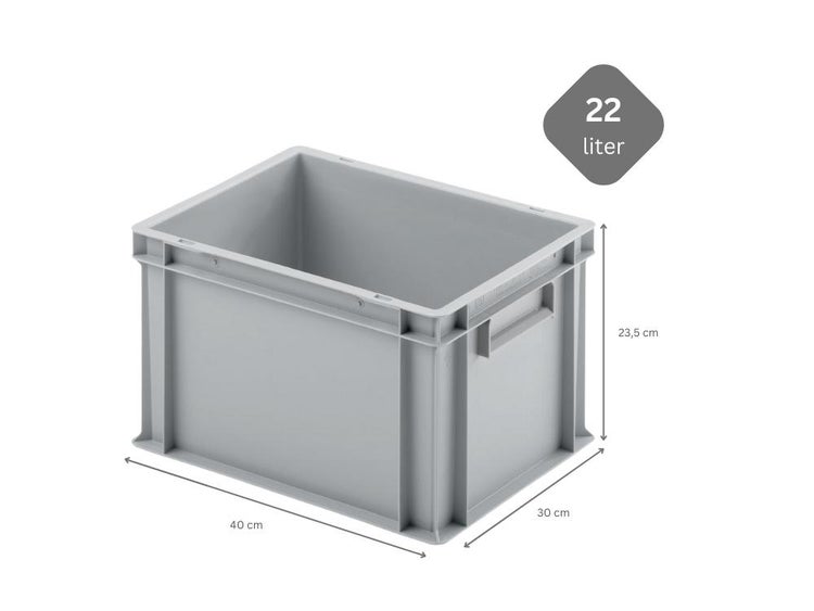 PROREGAL SuperSparSet 8 x Eurobehälter Mit Geschlossenem Griff HxBxT 23,5 x 30 x 40 cm 22 Liter Grau Eurobox Transportbox Transportbehälter Stapelbehälter